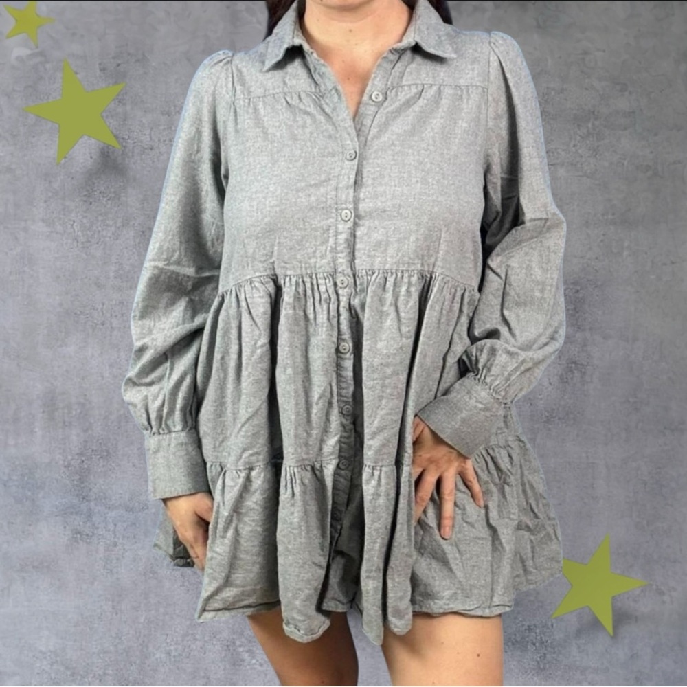 ZARA‎ Gray Button-Up Tiered Dress